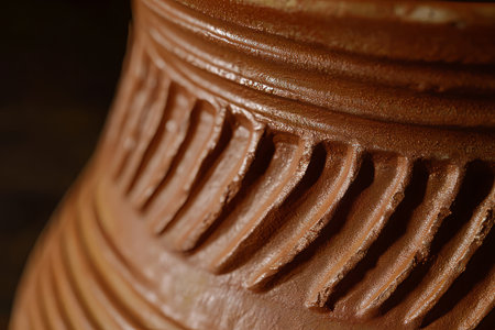 Highly detailed handmade terracotta pottery texture, rich earthy tones with natural imperfections and ridges.の素材
