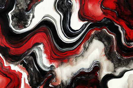Hand-painted gouache textures, with bold swirls of red, black, and white, creating a raw and expressive abstract piece.の素材