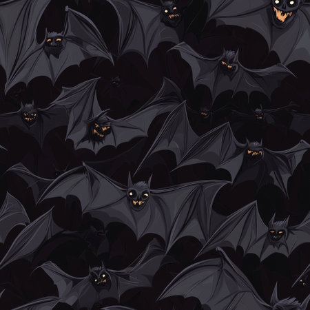 A spooky bat cave pattern with dark winged creatures hiding in shadowsの素材