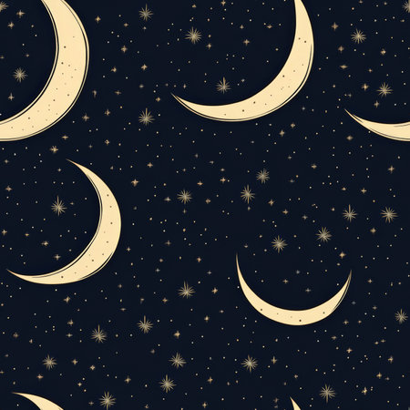 A glowing crescent moon pattern with twinkling stars, inspired by Ramadan nightsの素材