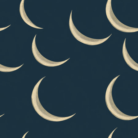 A minimal crescent moon Ramadan pattern with elegant outlines and subtle textureの素材