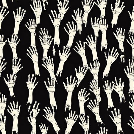 A ghostly hand pattern with skeletal hands reaching out from dark shadowsの素材