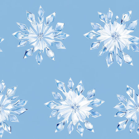 A delicate snowflake pattern with unique icy blue and white crystal designsの素材