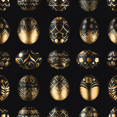 A stylish black and gold Easter egg pattern with elegant, luxurious detailsの素材