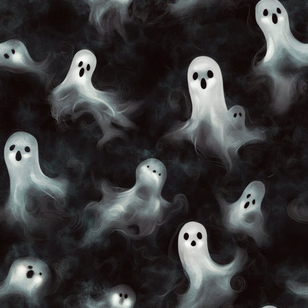 A spooky ghostly mist pattern with transparent spirits drifting in a dark atmosphereの素材