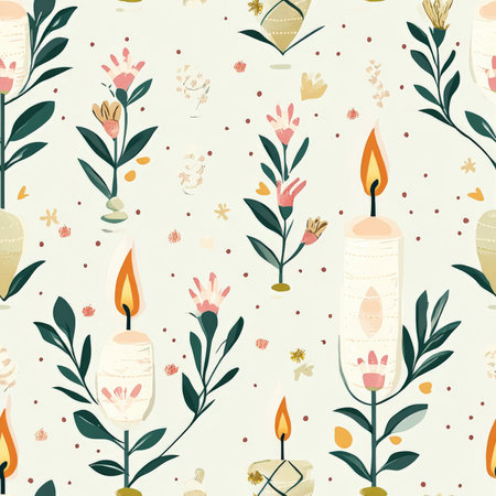 A classic Easter candle pattern with soft glowing flames and decorative floral detailsの素材