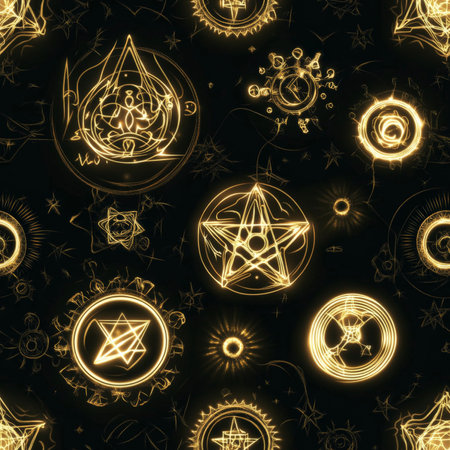 A mysterious magic spell pattern with glowing symbols and mystical energyの素材