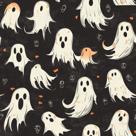 A vintage Halloween ghost pattern with old-fashioned Victorian-style haunted elementsの素材