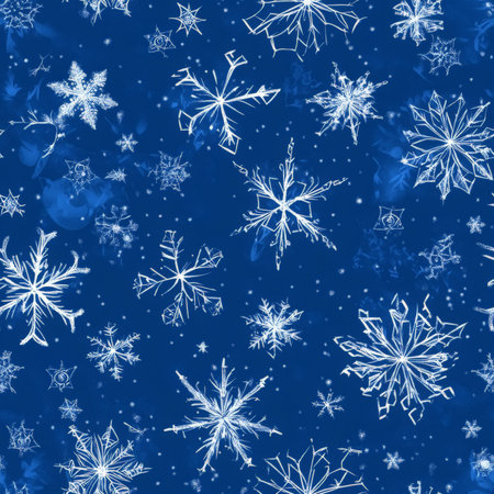 A magical snowflake pattern with delicate, intricate icy designs floating in the airの素材