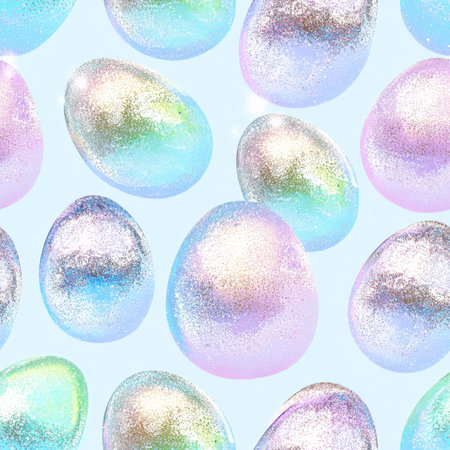 A glitter Easter egg pattern with sparkling textures and iridescent colorsの素材