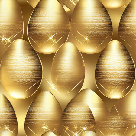 A golden Easter egg pattern with luxurious metallic textures and sparkling highlightsの素材
