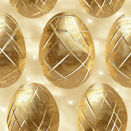 A golden Easter egg pattern with luxurious metallic textures and sparkling highlightsの素材