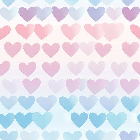 A pastel ombre heart pattern, with hearts transitioning in soft gradients from one hue to another, creating a soothing effectの素材