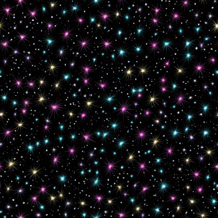 A celebratory birthday fireworks pattern with bursts of colorful sparks in a dark night skyの素材