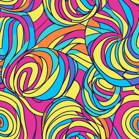 A candy-inspired swirl line pattern, where colorful curved lines twist together like a lollipop, creating a fun and sweet effectの素材