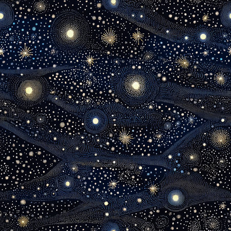 A dreamy starry dot pattern, where dots are gently glowing among scattered twinkling stars in a magical night skyの素材