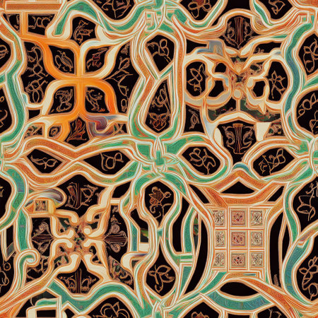 A mesmerizing labyrinth of interlocking Persian arabesque vines, creating an intricate and detailed ornamental patternの素材