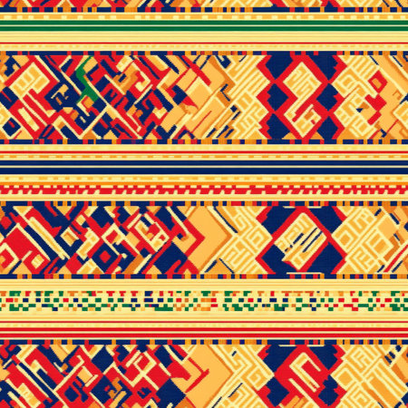 A traditional Philippine banig mat weaving pattern, featuring colorful geometric interwoven lines in a seamless tribal designの素材