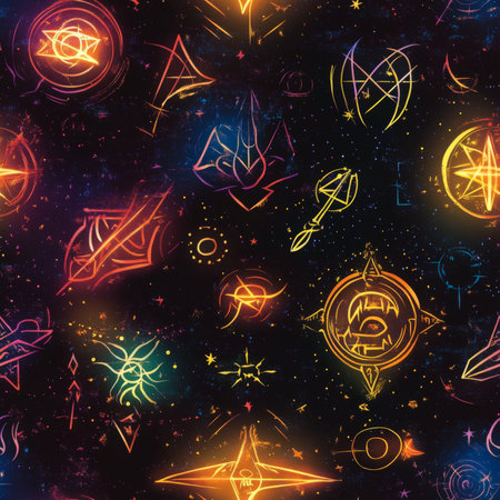 A mysterious magic spell pattern with glowing symbols and mystical energyの素材