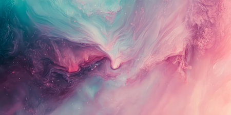 Soft pastel cosmic background with delicate hues of pink, lavender, and teal blending seamlessly in a dreamy nebula formation.の素材