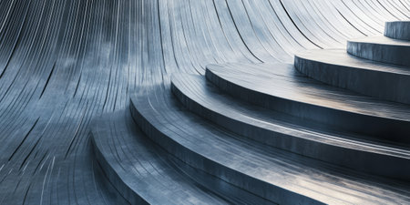 Abstract brushed steel texture with subtle light reflections and smooth linear grain illustrations. The surface features a futuristic metallic sheen, ideal for industrial and technology-themed designs.の素材