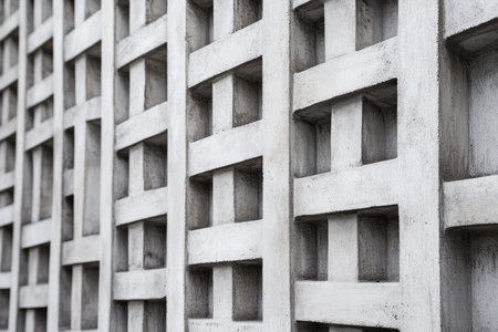 A brutalism-inspired design with minimalistic lines, a monochromatic gray palette, and textured patterns that evoke urban architecture, perfect for a stark, bold backdropの素材