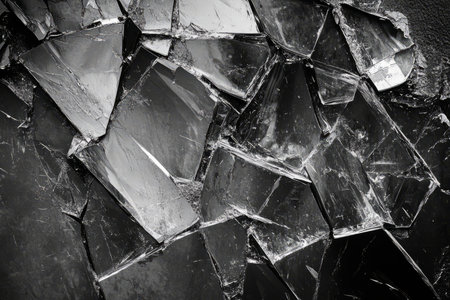 A brutalist composition with jagged, angular shapes, shattered glass effects, and a minimalistic grayscale palette. The harsh beauty of modernist design.の素材