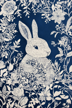 A detailed papercut-style illustration of an Easter Bunny surrounded by intricate floral patterns and delicate lace designs.の素材