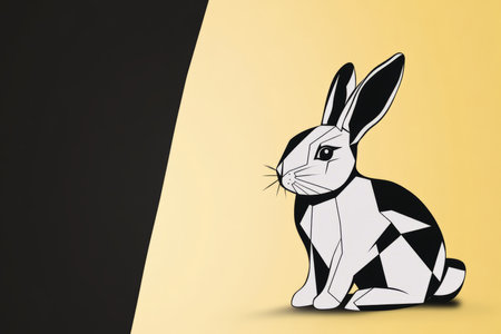 A sleek, modern Easter Bunny design with clean geometric lines, placed against a minimalist monochrome background.の素材