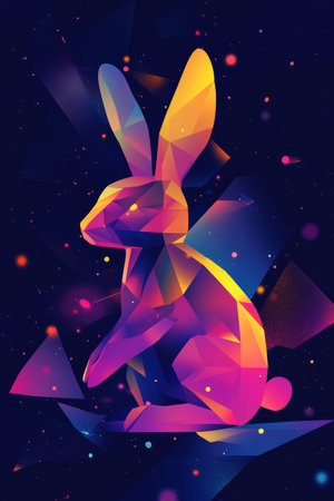 A trendy, ultra-modern Easter Bunny silhouette made of geometric shapes, blending stylish neon gradients and artistic abstract textures for a futuristic look.の素材