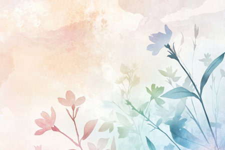 A soft, organic background with delicate watercolor washes, gentle floral silhouettes, and pastel gradients.の素材