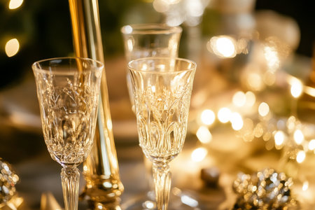 A vintage inspired New Year Eve celebration, featuring retro typography, champagne glasses, and an old fashioned party horn.の素材