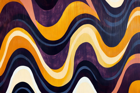 A dynamic and abstract pattern of interwoven wavy lines in bold, psychedelic colors, inspired by 70s graphic design.の素材