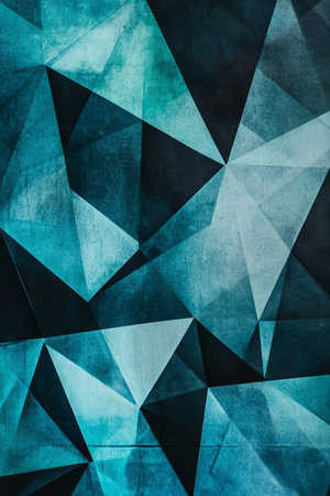 A geometric composition of overlapping translucent triangles in varying shades of blue and teal. The modern and minimalistic design conveys a sleek, futuristic vibe.の素材