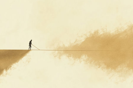 A powerful and artistic illustration of a person drawing an invisible line in the sand, representing the importance of setting boundaries in relationships.の素材