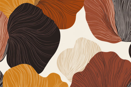 A retro 1970s inspired floral pattern, featuring large, wavy flowers in earthy tones of orange, brown, and mustard. The hand drawn feel and organic shapes make it a nostalgic yet stylish design.の素材