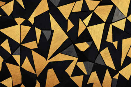 Illustration of a geometric pattern with sharp angles and clean lines, all in contrasting colors of black and gold. The bold, luxurious design creates a sophisticated, high end feel, ideal for fashion or upscale home decor.の素材