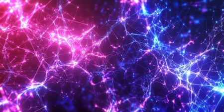 A mesmerizing futuristic quantum AI-driven brain simulation, featuring glowing holographic neurons, cybernetic deep learning connections, and pulsating digital intelligence pathways. The high-tech abstract background represents artificial intelligence, neuroscience, and machine learning, enhanced with ultra-HD sci-fi lighting and neon aesthetics.の素材