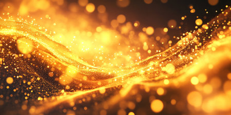 A dynamic 3D background with a cascade of glowing particles forming a mesmerizing fluid wave. The smooth transitions and vibrant colors create an abstract, energetic composition filled with motion.の素材