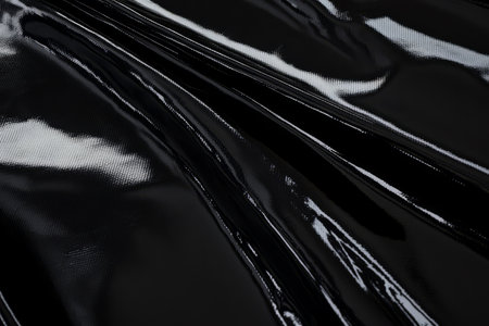 A glossy patent leather fabric texture background in deep black. The ultra-smooth, high-shine surface with realistic reflections creates a bold, edgy, and modern fashion statement, perfect for luxury and futuristic designs.の素材