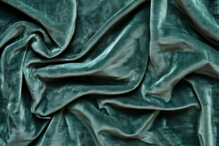A high-resolution fabric texture background featuring soft, luxurious velvet in deep emerald green. The rich fibers create a smooth, plush surface with elegant folds and subtle highlights, making it perfect for sophisticated, stylish designs.の素材