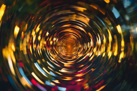 A surreal, colorful abstract background with infinite, glowing spirals. The endless loops of bright gold, deep sapphire, and fiery crimson create a hypnotic, futuristic, and visually captivating optical illusion.の素材