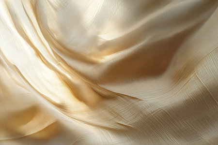 A fine silk fabric texture background in soft champagne. The lightweight, flowing material with gentle folds and subtle sheen is perfect for bridal gowns, evening dresses, and luxury interiors.の素材