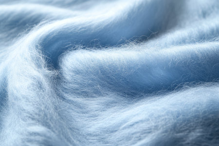 A luxurious mohair fabric texture background in soft pastel blue. The delicate, fuzzy fibers create a warm, inviting texture, making it perfect for winter scarves, cozy knitwear, and high-end fashion.の素材