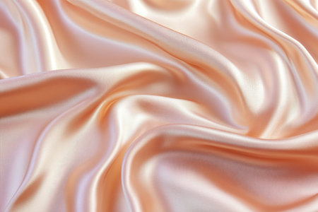 A shimmering satin fabric texture background in pale rose gold. The smooth, flowing surface has a soft reflective quality, ideal for high-end dresses, luxury bedding, and elegant home textiles.の素材