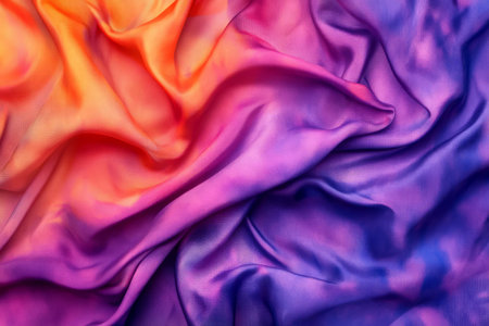 A vibrant tie-dye fabric texture background in swirling shades of electric blue, fiery orange, and deep magenta. The organic, abstract patterns evoke a retro, bohemian spirit, ideal for casual wear, summer festival themes, and psychedelic artwork.の素材