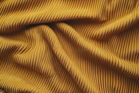 A rustic corduroy fabric texture background in vintage mustard yellow. The parallel ridges and soft texture evoke a retro aesthetic, perfect for casual jackets, cozy pants, and fall-inspired interiors.の素材