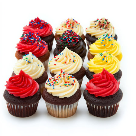 A display of mini cupcakes in assorted flavorsの素材