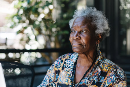 An elderly Black woman creates legacy impact reports for stakeholders, compiling stories, financials, and testimonials from years of groundbreaking projects and community partnershipsの素材