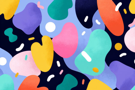 Colorful abstract shapes in a seamless pattern. Abstract shapes in pastel colors. A variety of abstract shapes create a playful and vibrant design. Colorful shapes, vector element set.の素材